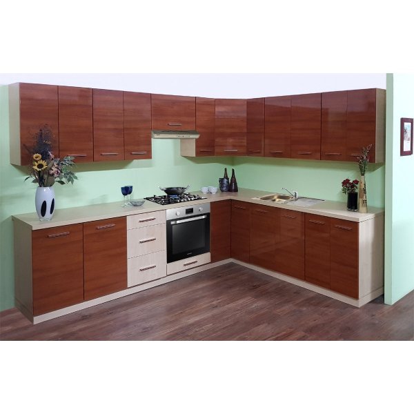 Bucatarie pe colt TAFLA Lakier Visina Aurie / Klon 280-230 Genarom , Front MDF Infoliat, OUTLET