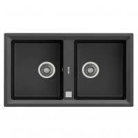 Chiuveta STONE 90B TG 2B, 2 Cuve, Negru Metalic