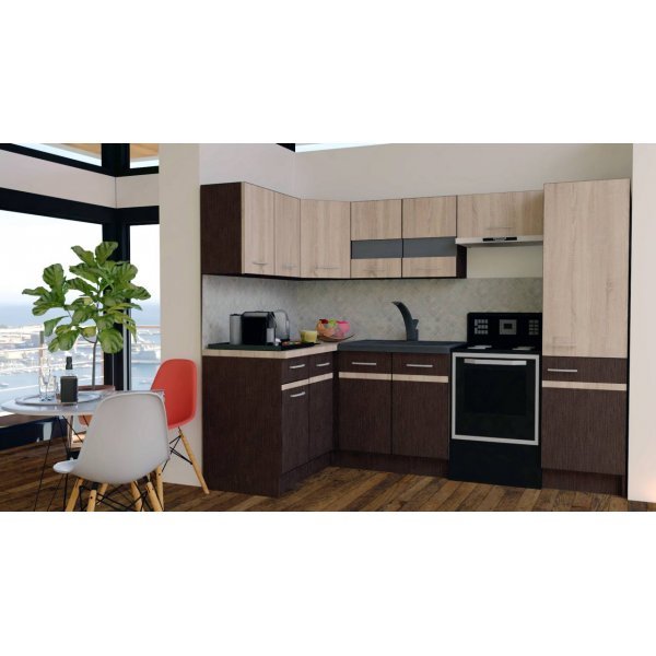 Bucatarie de Colt GENA NEW 2 ST. 140-250, Fara Corp de Cuptor, Wenge / Stejar Sonoma