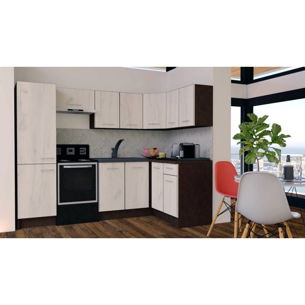 Bucatarie de Colt GENA NEW 2 DR. 140-250, Fara Corp de Cuptor, Wenge / Decor K001