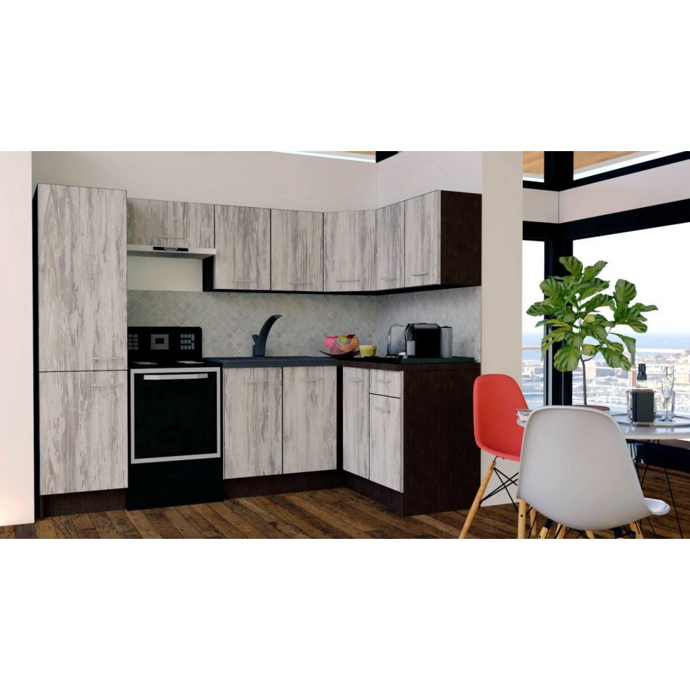 Bucatarie de Colt GENA NEW 2 DR. 140-250, Fara Corp de Cuptor, Wenge / Decor K084