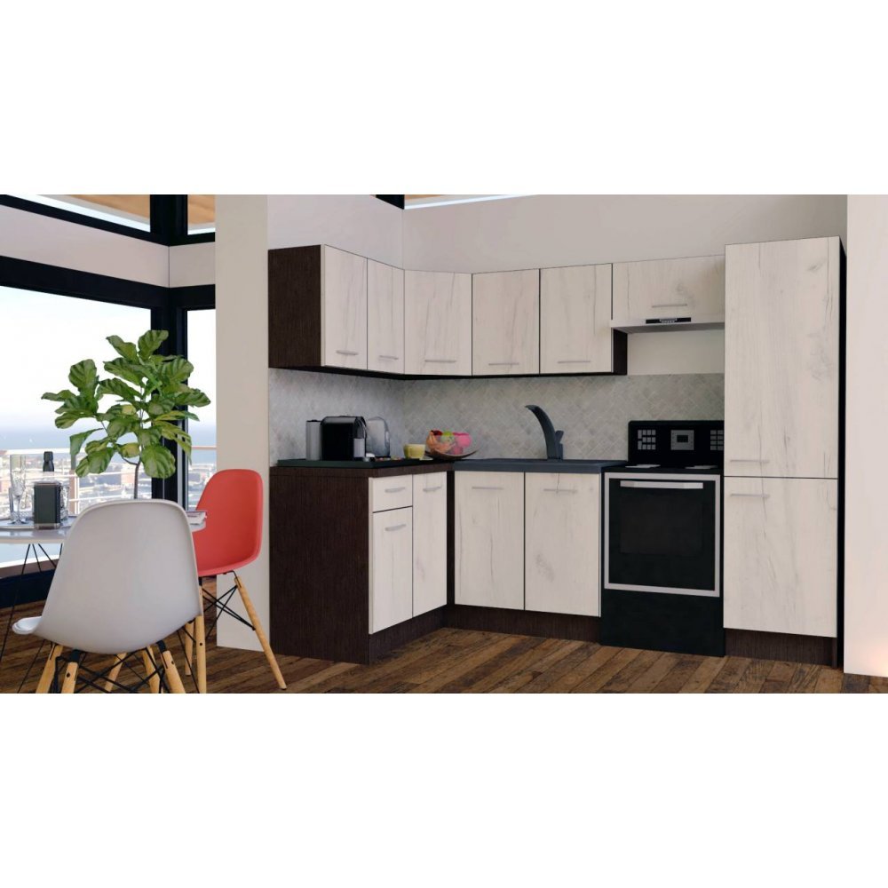 Bucatarie de Colt GENA NEW 2 ST. 140-250, Fara Corp de Cuptor, Wenge / Decor K001