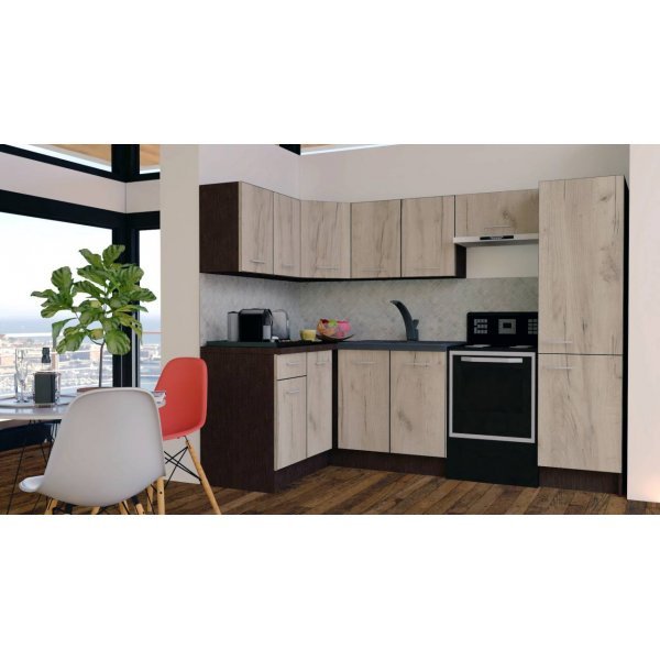 Bucatarie de Colt GENA NEW 2 ST. 140-250, Fara Corp de Cuptor, Wenge / Decor K002