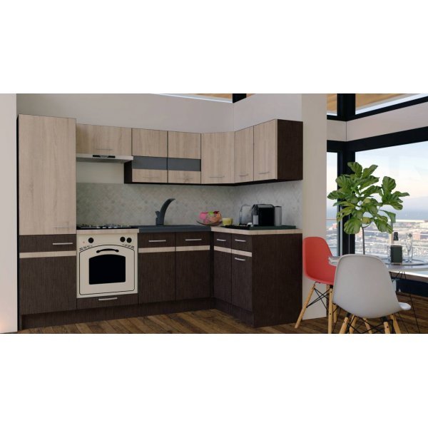Bucatarie de Colt GENA NEW 1 DR. 140-250, Cu Corp de Cuptor, Wenge / Stejar Sonoma