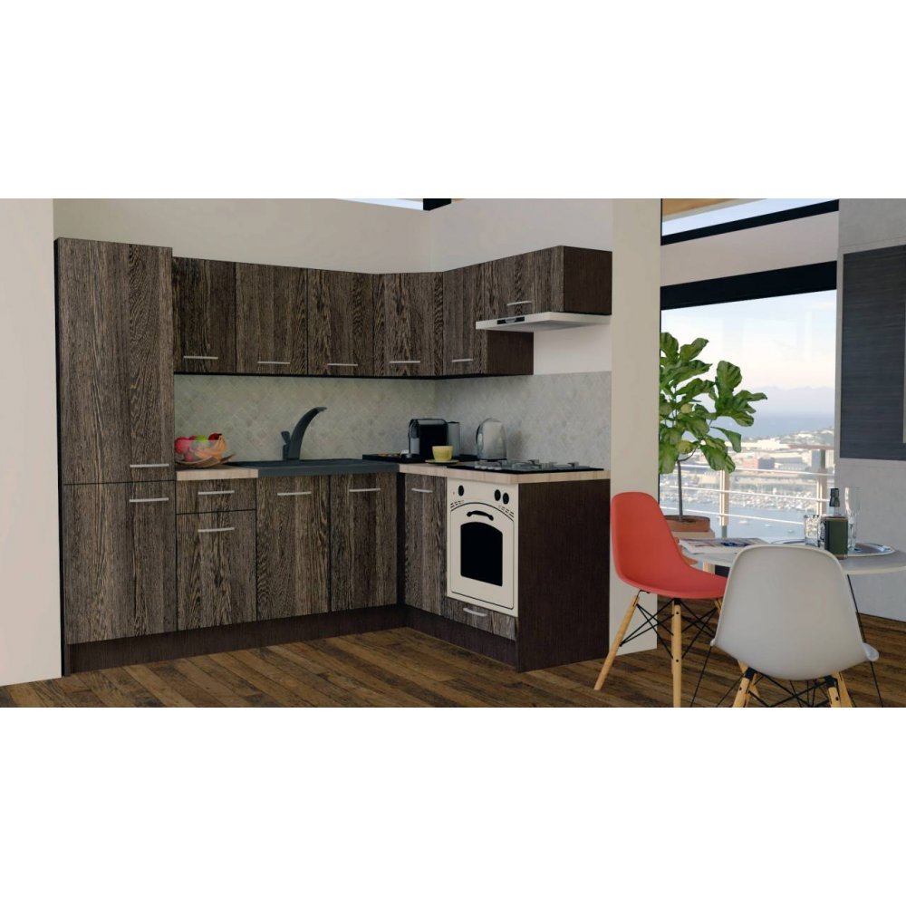 Bucatarie de Colt GENA NEW 3 DR. 160-230, Cu Corp de Cuptor, Wenge / Decor 7648