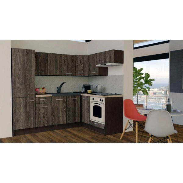 Bucatarie de Colt GENA NEW 3 DR. 160-230, Cu Corp de Cuptor, Wenge / Decor 7648