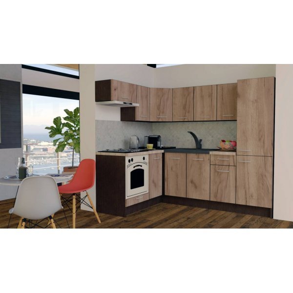 Bucatarie de Colt GENA NEW 3 ST. 160-230, Cu Corp de Cuptor, Wenge / Decor K004