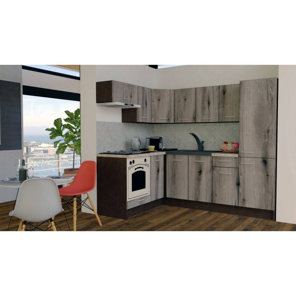 Bucatarie de Colt GENA NEW 3 ST. 160-230, Cu Corp de Cuptor, Wenge / Decor K366