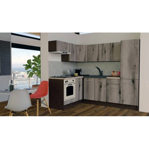 Bucatarie de Colt GENA NEW 3 ST. 160-230, Cu Corp de Cuptor, Wenge / Decor K366