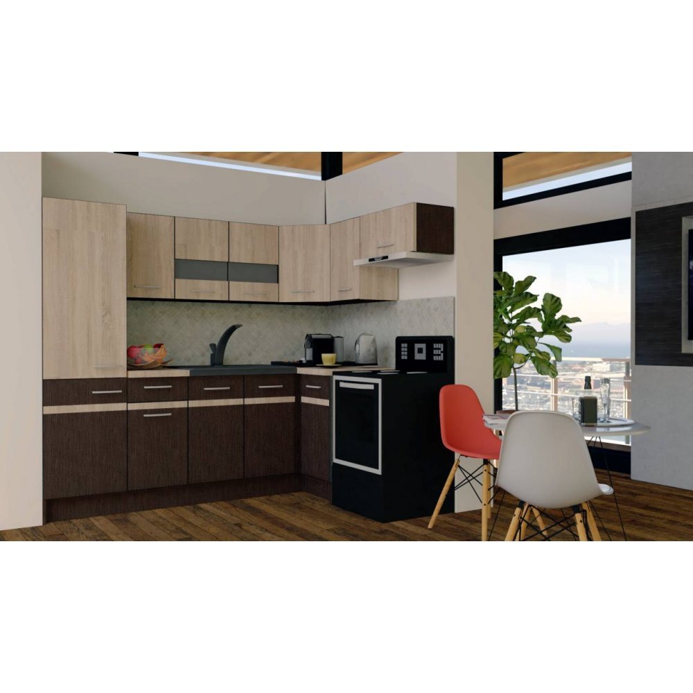 Bucatarie de Colt GENA NEW 4 DR. 160-230, Fara Corp de Cuptor, Wenge / Stejar Sonoma
