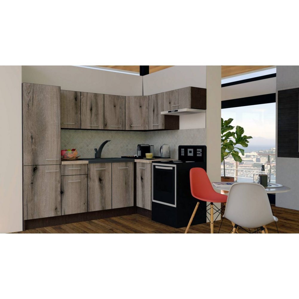 Bucatarie de Colt GENA NEW 4 DR. 160-230, Fara Corp de Cuptor, Wenge / Decor K366