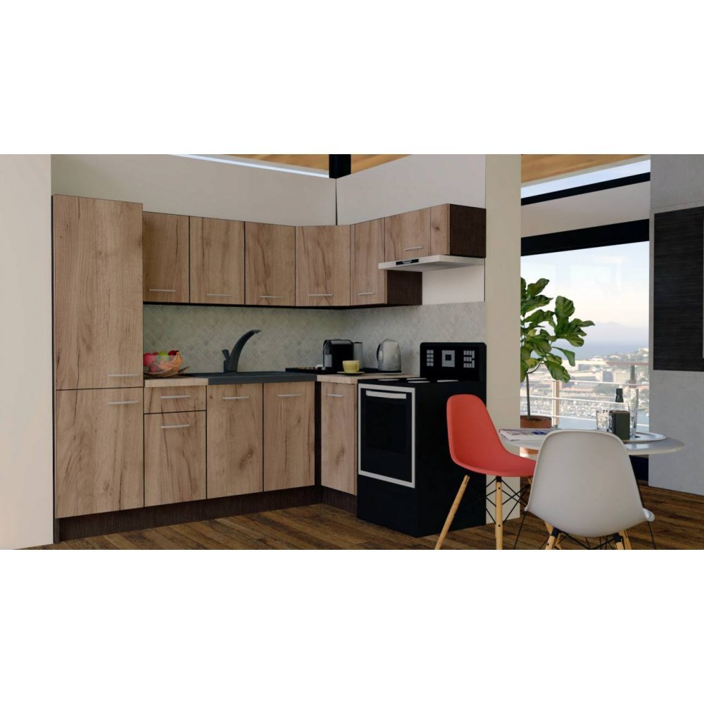 Bucatarie de Colt GENA NEW 4 DR. 160-230, Fara Corp de Cuptor, Wenge / Decor K004
