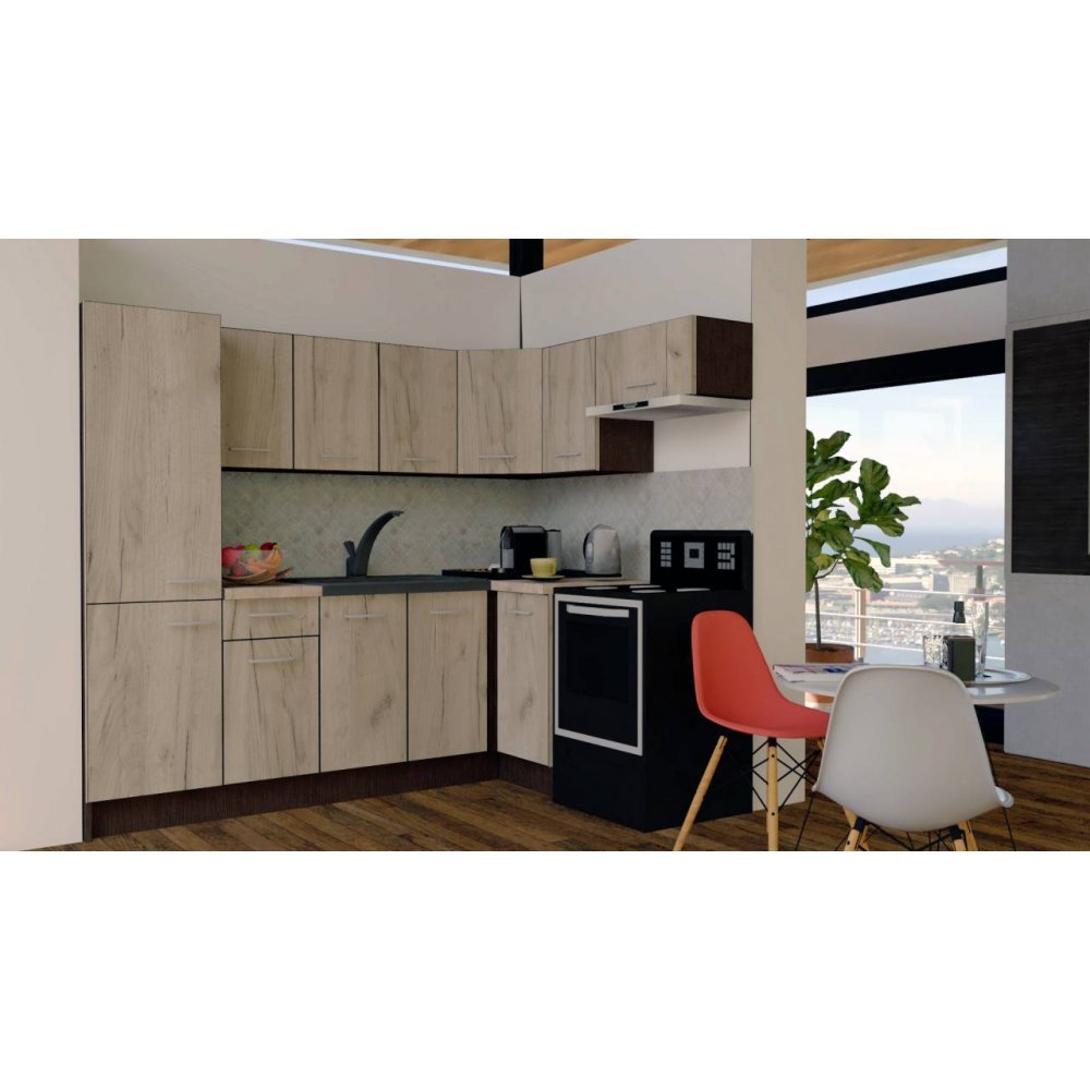 Bucatarie de Colt GENA NEW 4 DR. 160-230, Fara Corp de Cuptor, Wenge / Decor K002