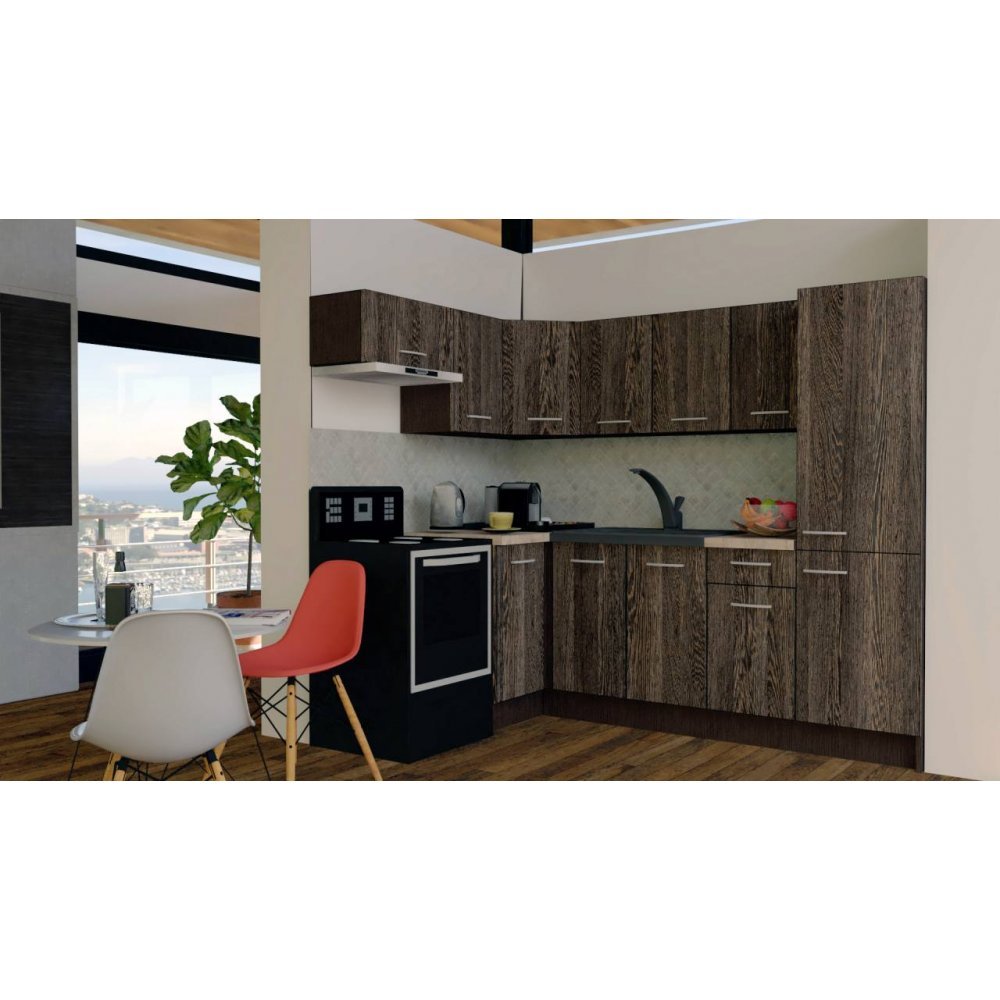 Bucatarie de Colt GENA NEW 4 ST. 160-230, Fara Corp de Cuptor, Wenge / Decor 7648
