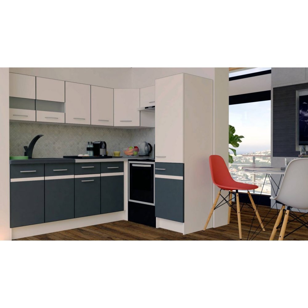 Bucatarie de Colt GENA NEW 6 DR. 170-220, Fara Corp de Cuptor, Alb / Gri