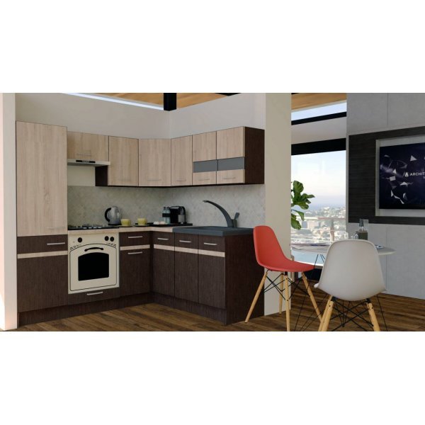 Bucatarie de Colt GENA NEW 7 DR. 180-210, Cu Corp de Cuptor, Wenge / Stejar Sonoma