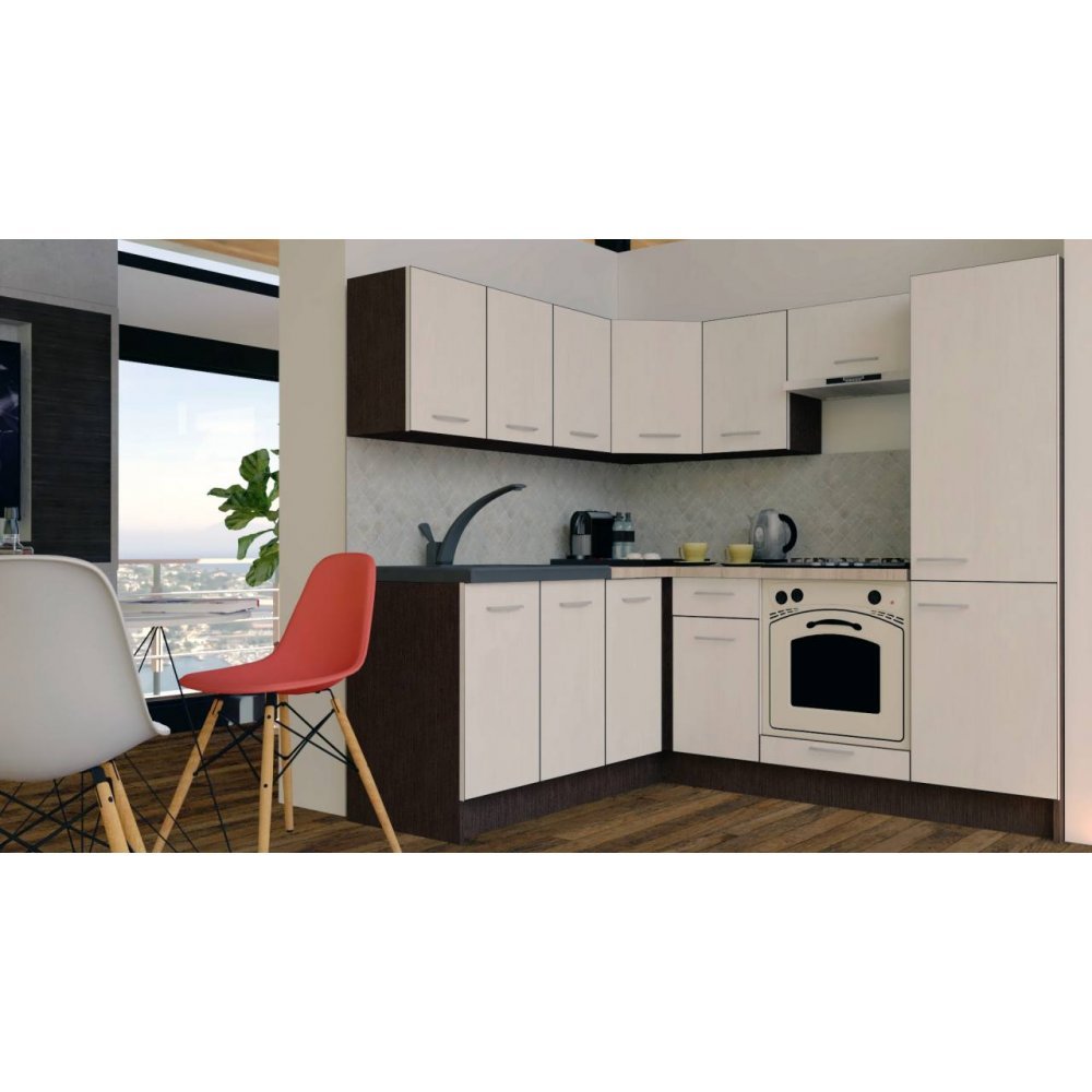 Bucatarie de Colt GENA NEW 7 ST. 180-210, Cu Corp de Cuptor, Wenge / Decor 8508