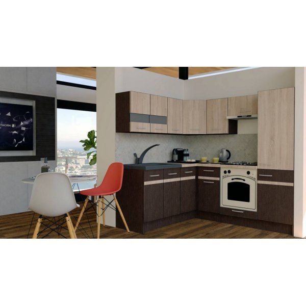 Bucatarie de Colt GENA NEW 7 ST. 180-210, Cu Corp de Cuptor, Wenge / Stejar Sonoma