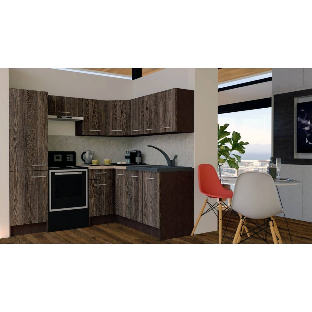 Bucatarie de Colt GENA NEW 8 DR. 180-210, Fara Corp de Cuptor, Wenge / Decor 7648