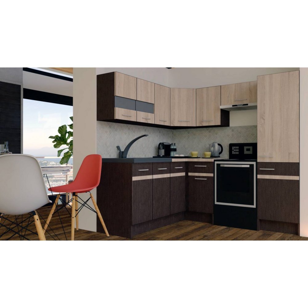 Bucatarie de Colt GENA NEW 8 ST. 180-210, Fara Corp de Cuptor, Wenge / Stejar Sonoma
