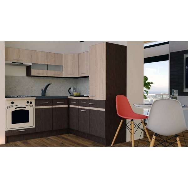Bucatarie de Colt GENA NEW 9 DR. 190-200, Cu Corp de Cuptor, Wenge / Stejar Sonoma