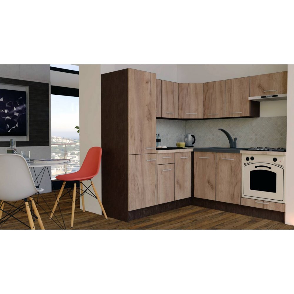 Bucatarie de Colt GENA NEW 9 ST. 190-200, Cu Corp de Cuptor, Wenge / Decor K004