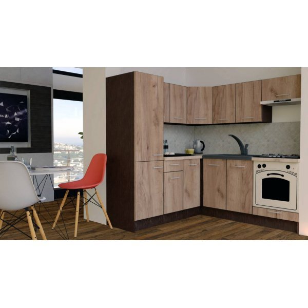 Bucatarie de Colt GENA NEW 9 ST. 190-200, Cu Corp de Cuptor, Wenge / Decor K004