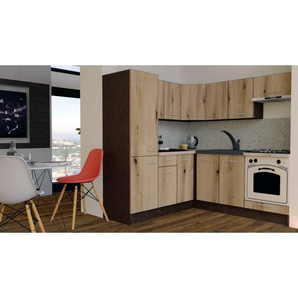 Bucatarie de Colt GENA NEW 9 ST. 190-200, Cu Corp de Cuptor, Wenge / Decor K365