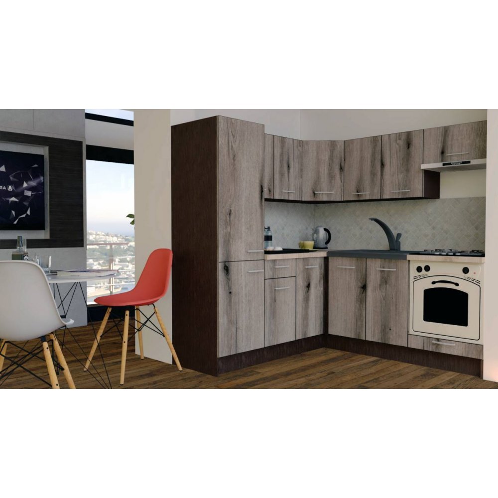 Bucatarie de Colt GENA NEW 9 ST. 190-200, Cu Corp de Cuptor, Wenge / Decor K366
