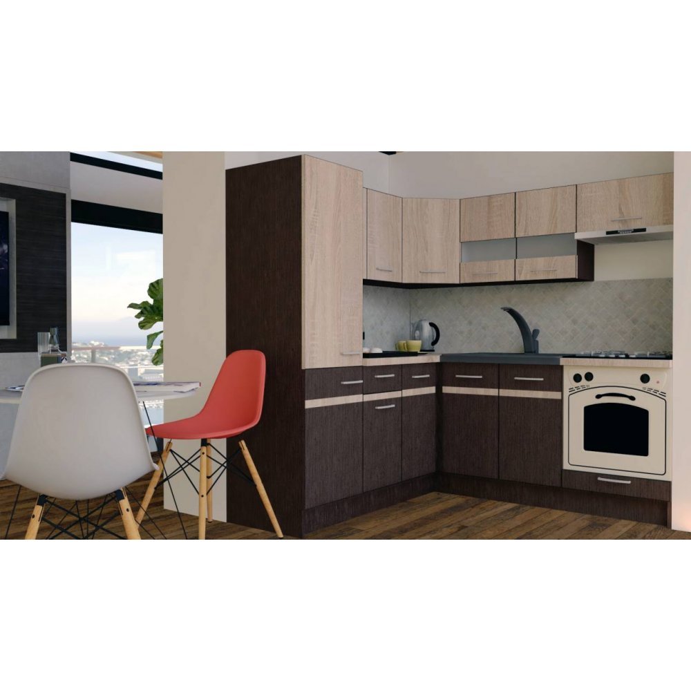 Bucatarie de Colt GENA NEW 9 ST. 190-200, Cu Corp de Cuptor, Wenge / Stejar Sonoma