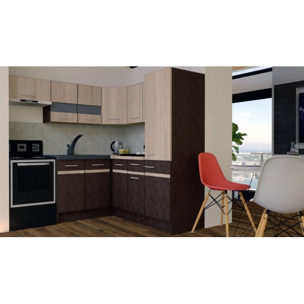 Bucatarie de Colt GENA NEW 10 DR. 190-200, Fara Corp de Cuptor, Wenge / Stejar Sonoma