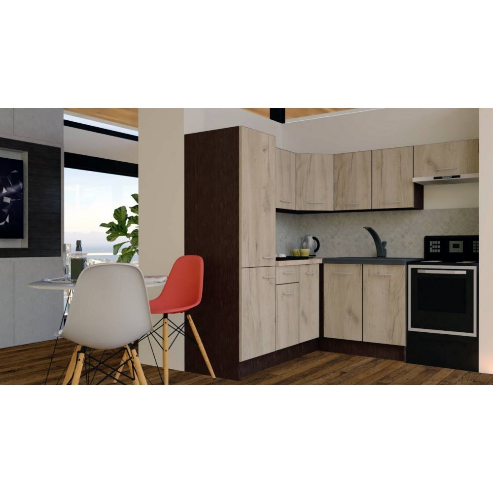 Bucatarie de Colt GENA NEW 10 ST. 190-200, Fara Corp de Cuptor, Wenge / Decor K002