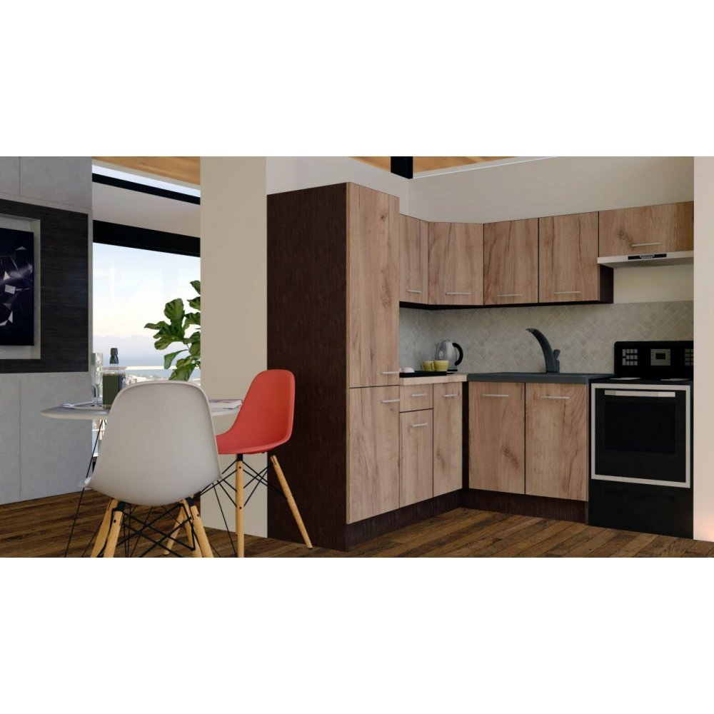 Bucatarie de Colt GENA NEW 10 ST. 190-200, Fara Corp de Cuptor, Wenge / Decor K004