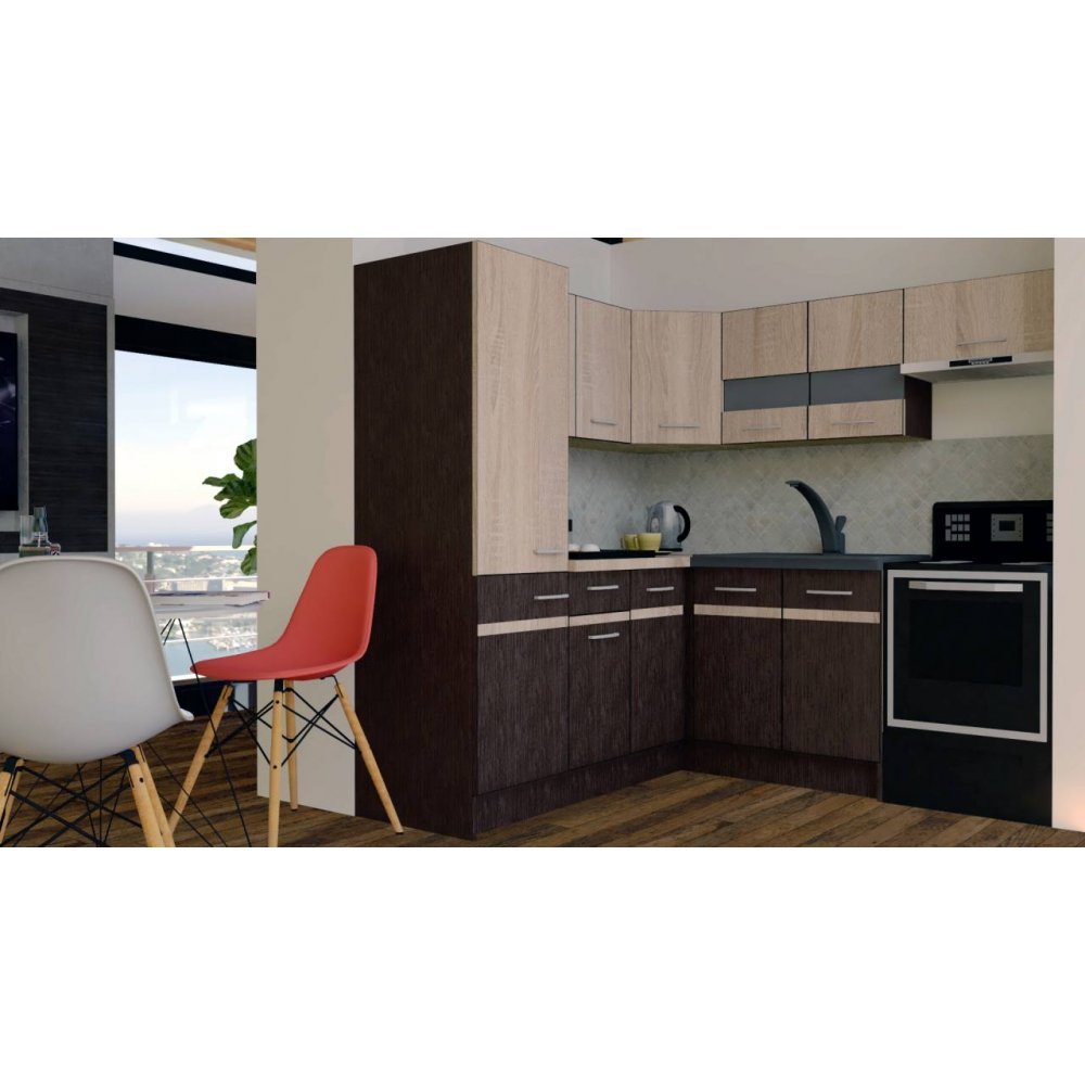 Bucatarie de Colt GENA NEW 10 ST. 190-200, Fara Corp de Cuptor, Wenge / Stejar Sonoma