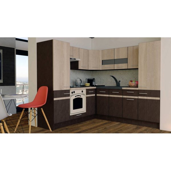 Bucatarie de Colt GENA NEW 11 ST. 210-230, Cu Corp de Cuptor, Wenge / Stejar Sonoma