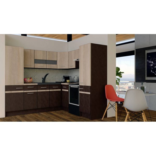 Bucatarie de Colt GENA NEW 12 DR. 210-230, Fara Corp de Cuptor, Wenge / Stejar Sonoma