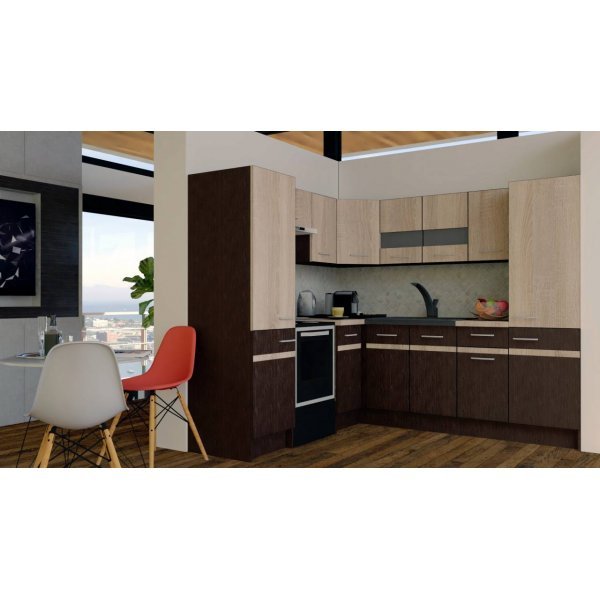 Bucatarie de Colt GENA NEW 12 ST. 210-230, Fara Corp de Cuptor, Wenge / Stejar Sonoma