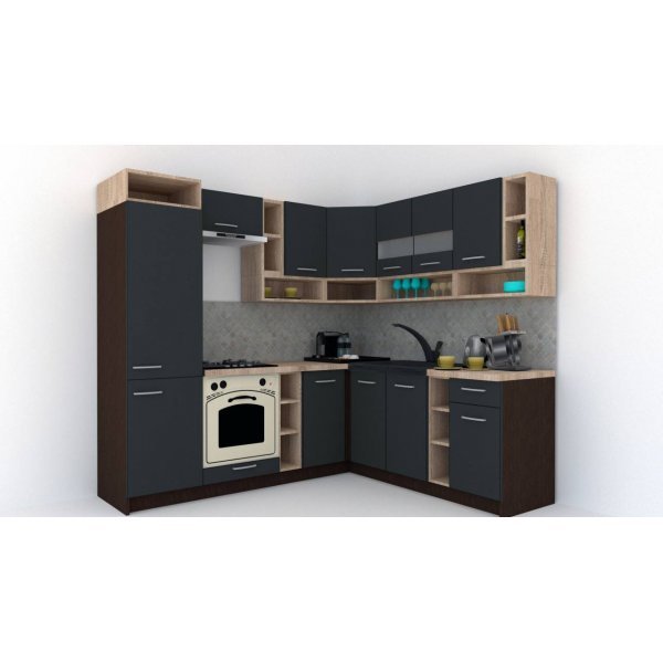 Bucatarie de Colt COSSY NEW DR. 200-230, Wenge / Decor 0164