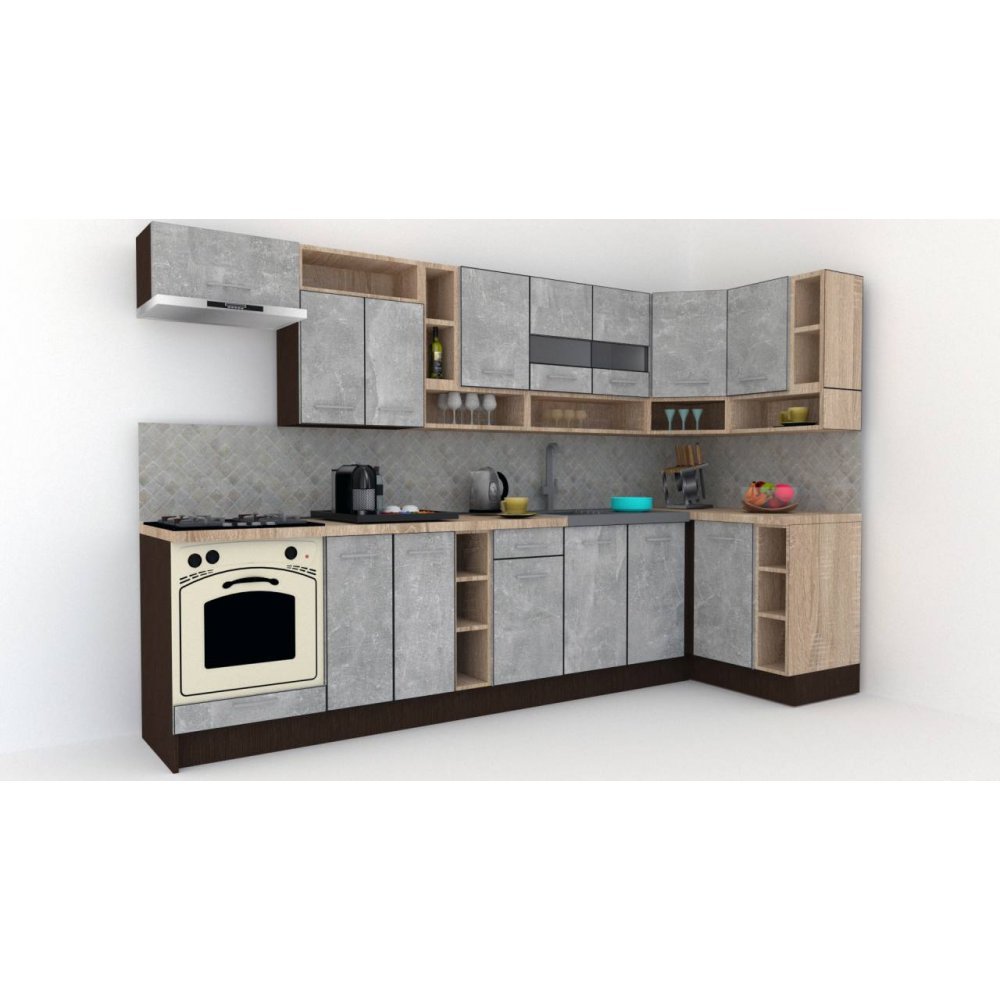 Bucatarie de Colt COSSY NEW DR. 120-320, Wenge / Decor 4298