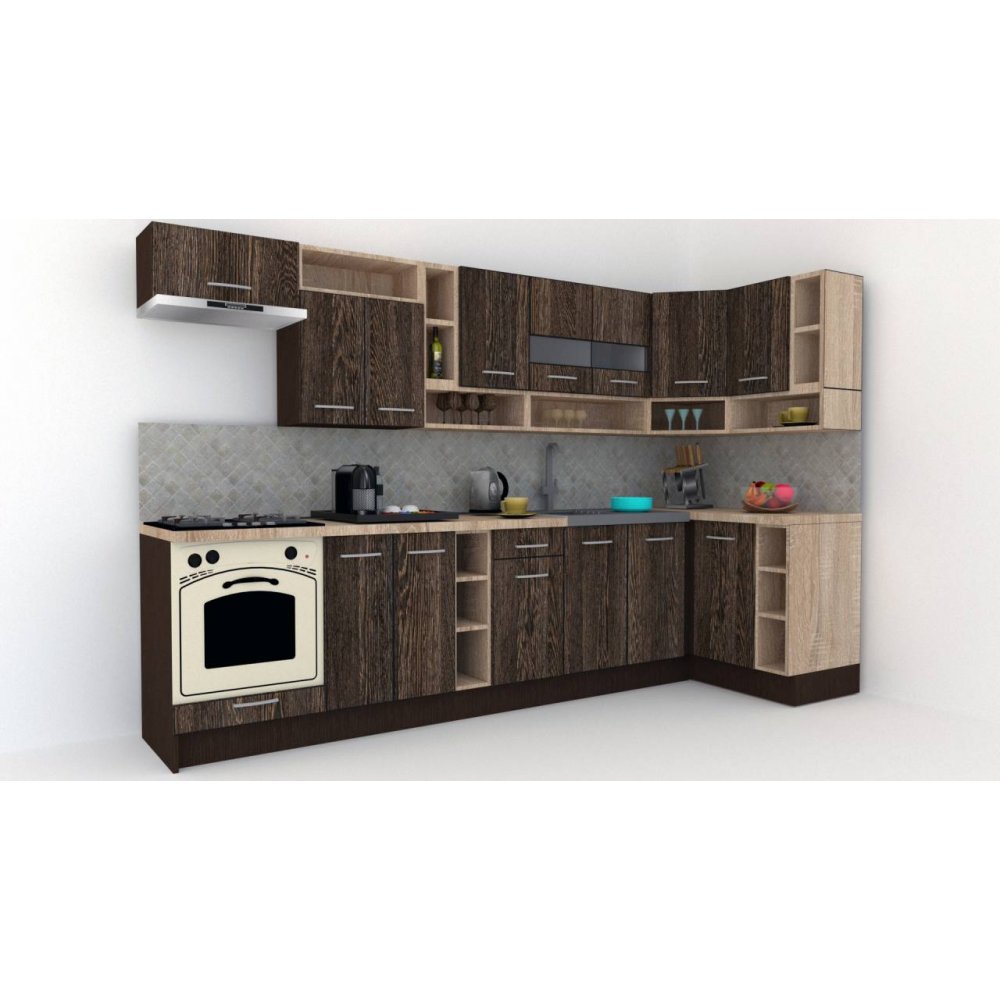 Bucatarie de Colt COSSY NEW DR. 120-320, Wenge / Decor 7648