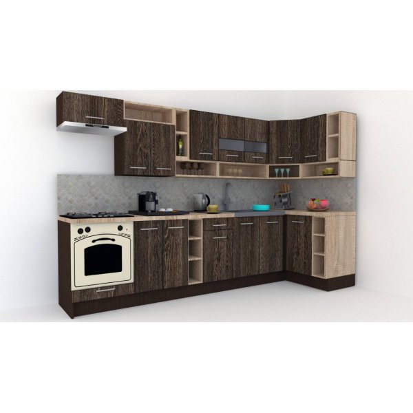 Bucatarie de Colt COSSY NEW DR. 120-320, Wenge / Decor 7648