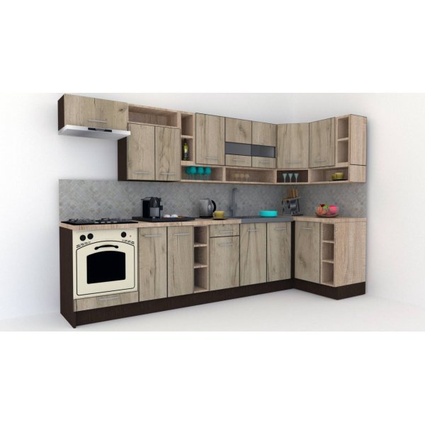Bucatarie de Colt COSSY NEW DR. 120-320, Wenge / Decor K002