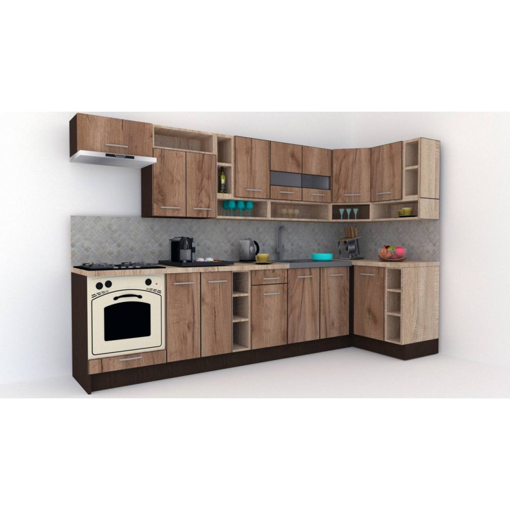 Bucatarie de Colt COSSY NEW DR. 120-320, Wenge / Decor K004