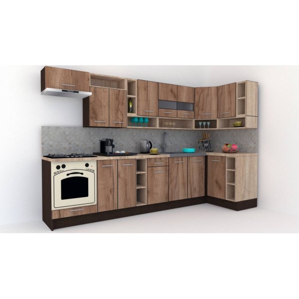 Bucatarie de Colt COSSY NEW DR. 120-320, Wenge / Decor K004