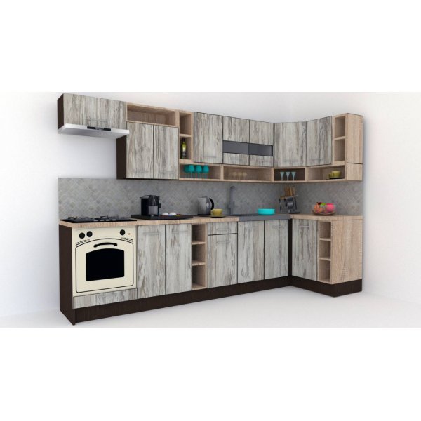 Bucatarie de Colt COSSY NEW DR. 120-320, Wenge / Decor K084