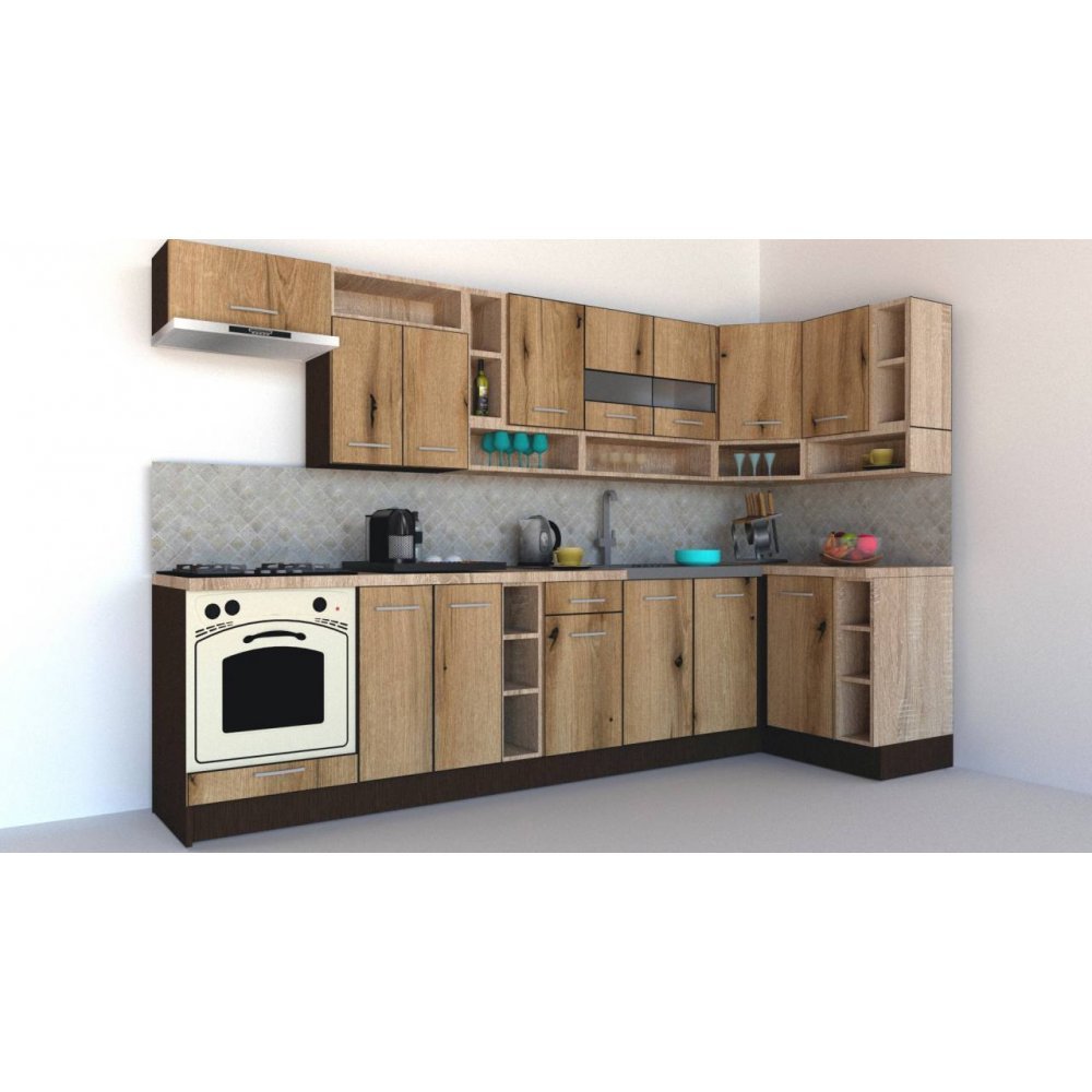 Bucatarie de Colt COSSY NEW DR. 120-320, Wenge / Decor K365