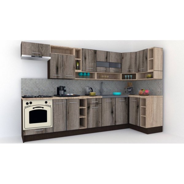 Bucatarie de Colt COSSY NEW DR. 120-320, Wenge / Decor K366