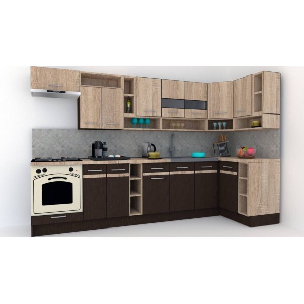 Bucatarie de Colt COSSY NEW DR. 120-320, Wenge / Stejar Sonoma