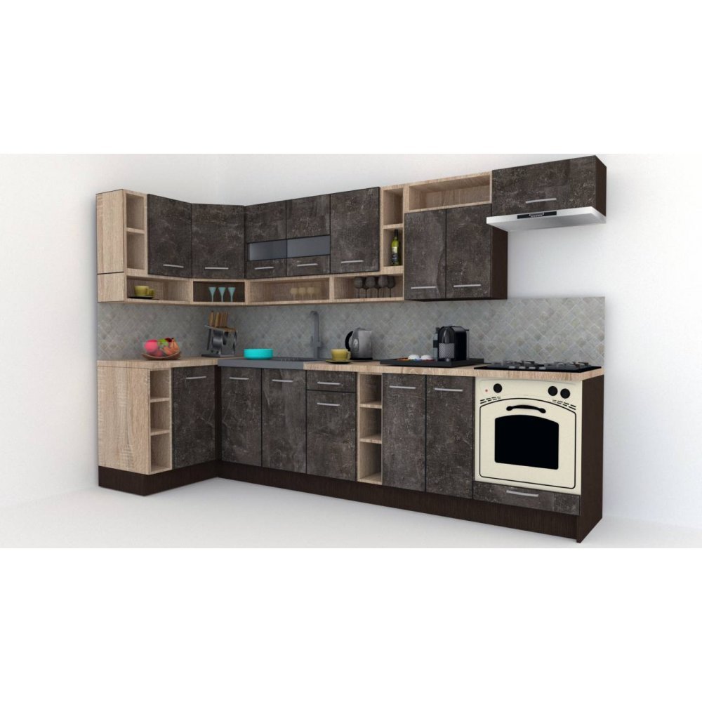 Bucatarie de Colt COSSY NEW ST. 120-320, Wenge / Decor 4299