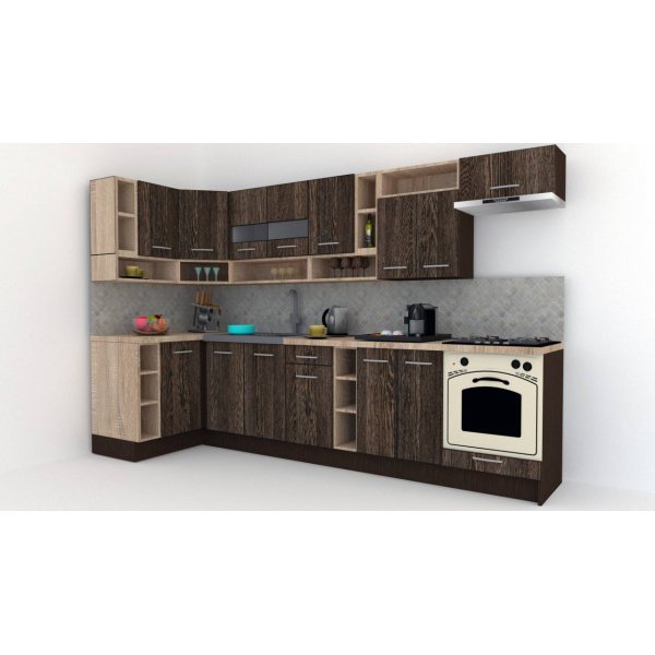 Bucatarie de Colt COSSY NEW ST. 120-320, Wenge / Decor 7648